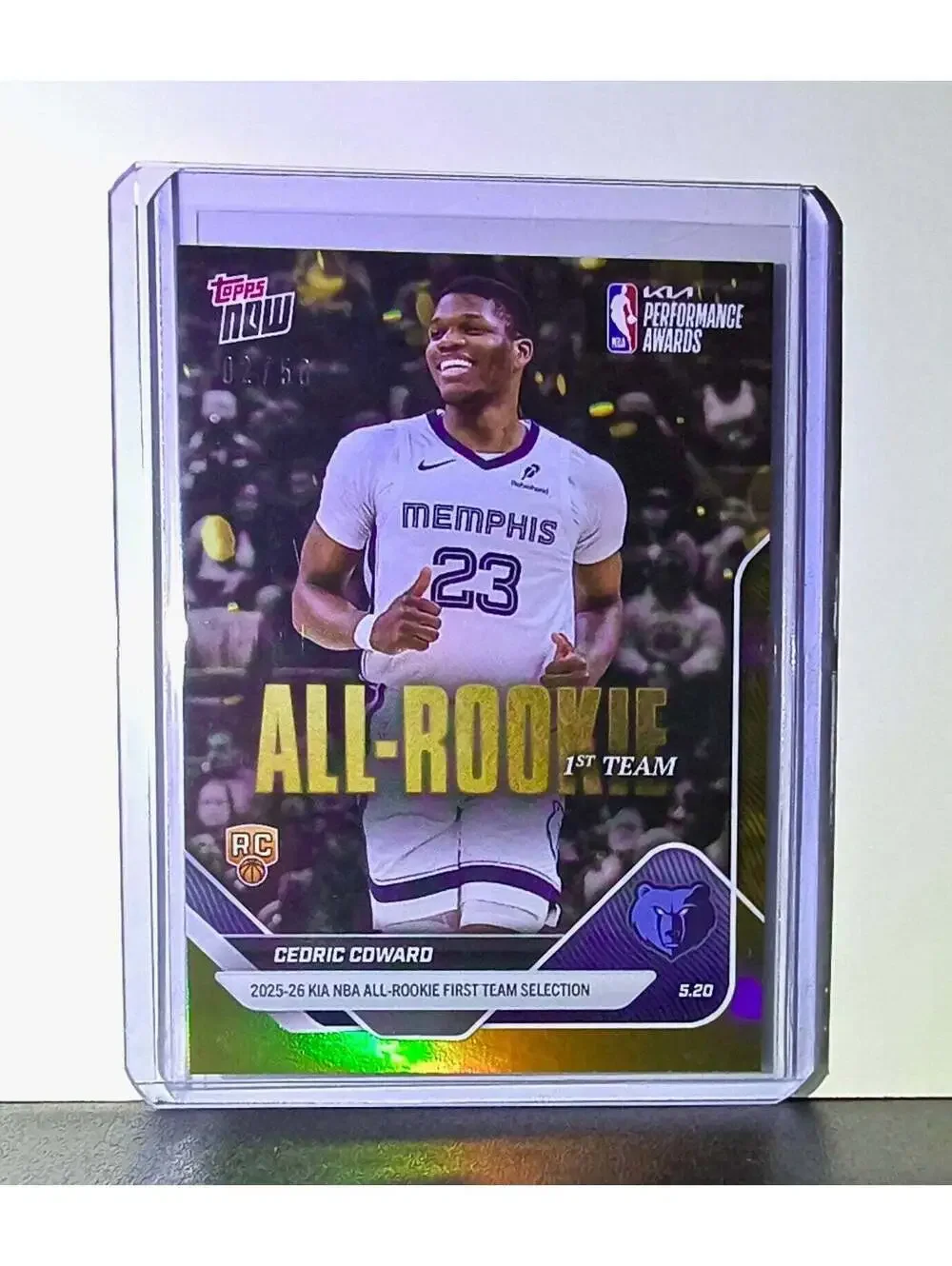 Cedric Coward Rookie 2025-26 Topps NBA All-Rookie 1st Team Gold 02/50 Grizzlies